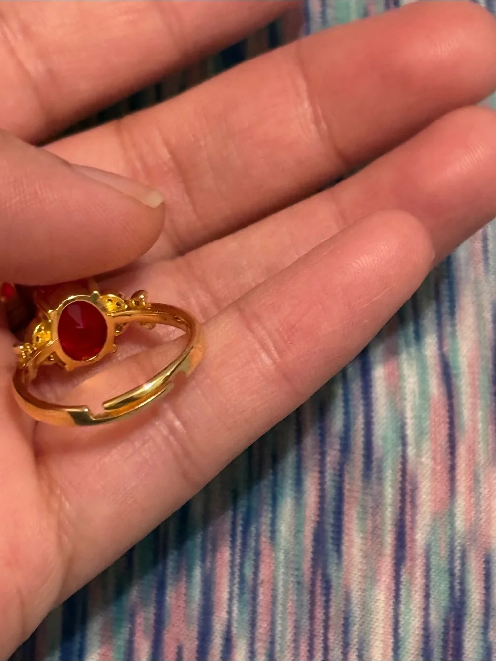 & Other Stories Gold-Tone Ring with Red Oval Stone